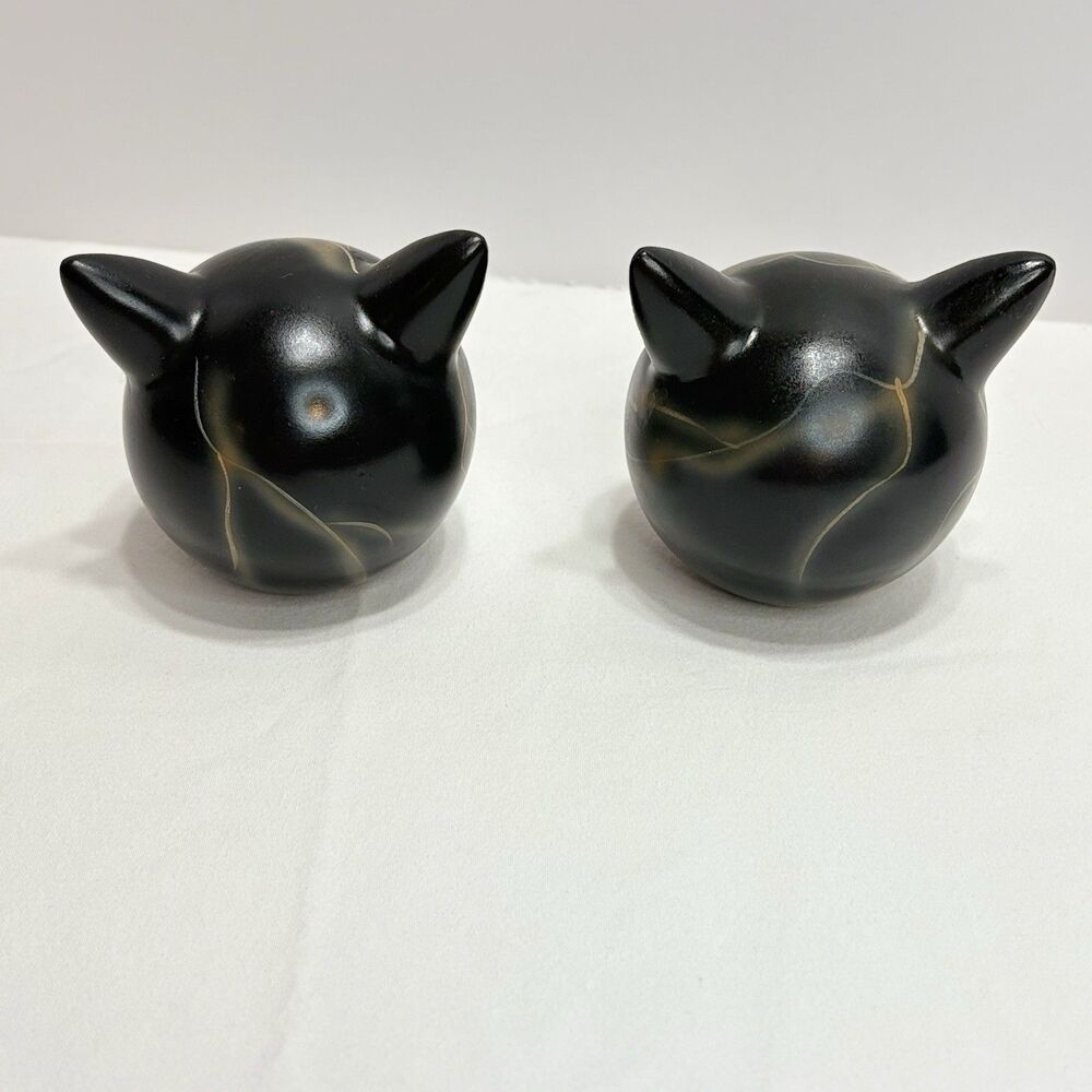 Black Cat Head Sculpture Lot Of 2 Wood/Plastic - Picture 5 of 7